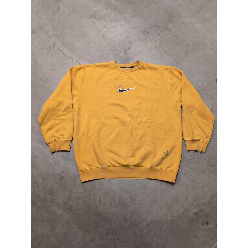 VTG Nike Center Swoosh Mens XXL Yellow Pullover Stained Gray Bar Tag